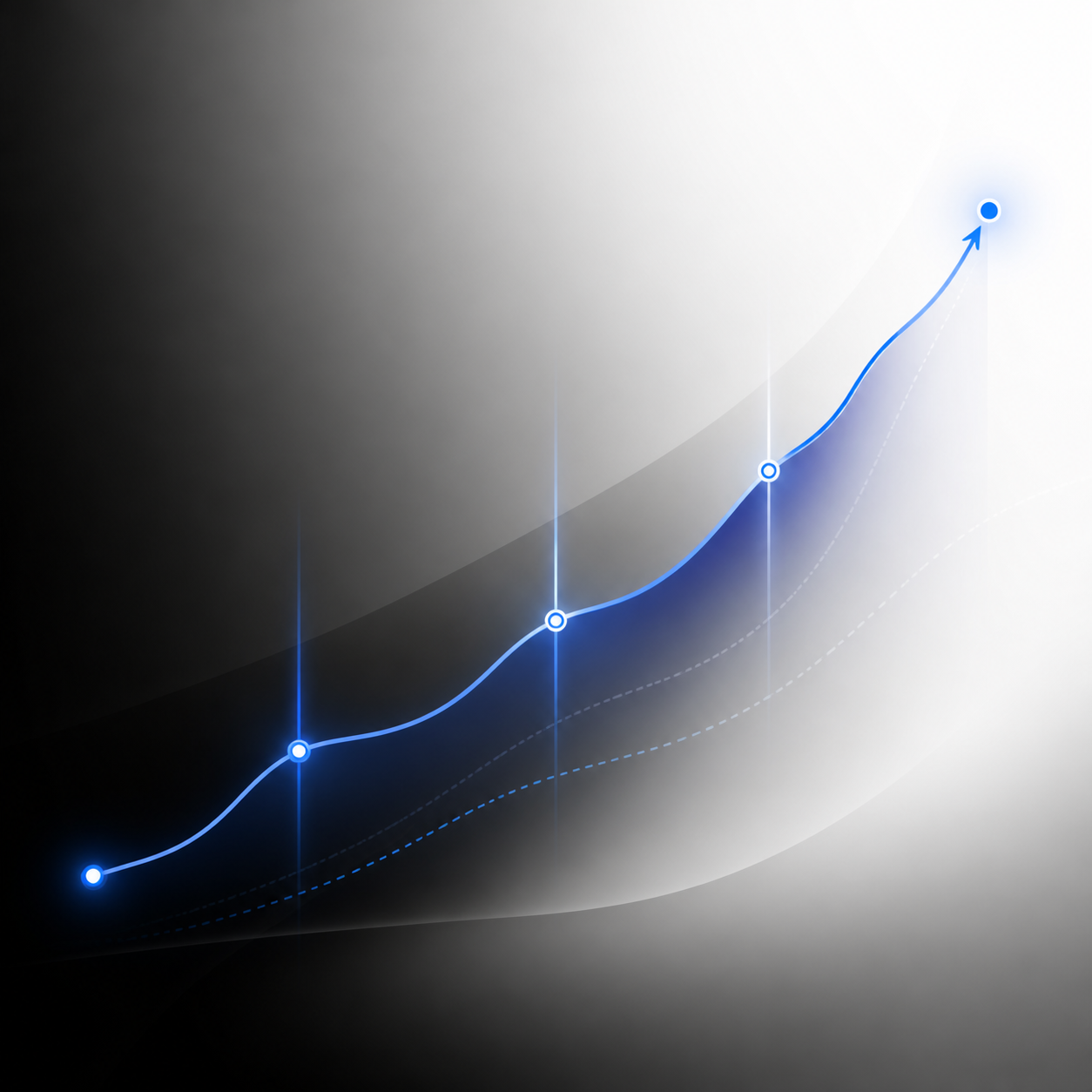 Stylized line graph showing an upward trend with data points connected by a