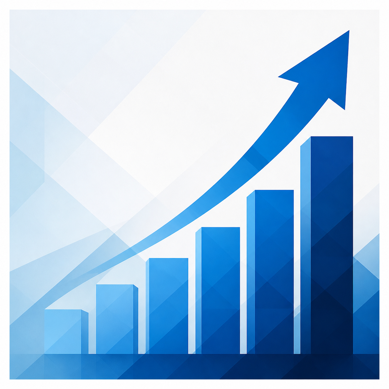 Bar chart with rising bars and an upward arrow indicating growth or increasing